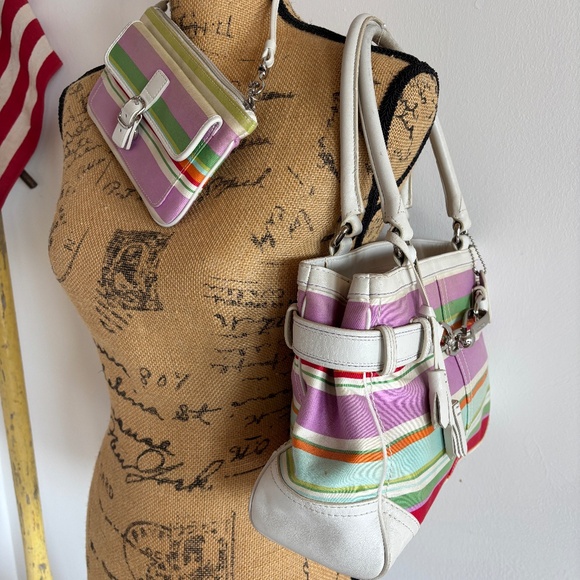 Vintage Stripe Coach Handbag & wristlet - Picture 1 of 8